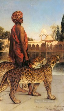 Jean Joseph Benjamín Constant Painting - Guardia de palacio con dos leopardos Jean Joseph Benjamin Constant Orientalista